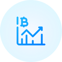 Imagem de um gráfico na cor azul com a logo do bitcoin